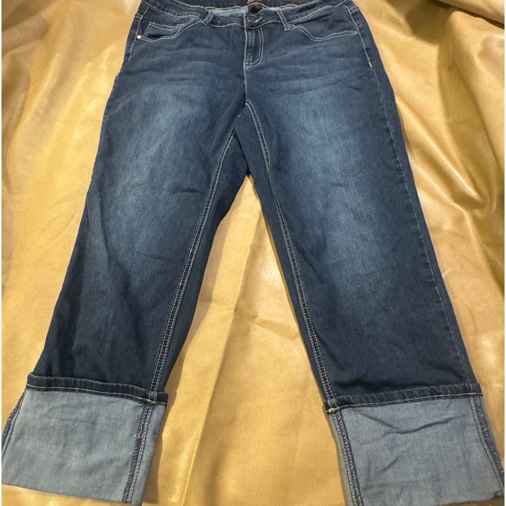 Earl Jeans Wide Cuff Dark Wash Jean Cropped Capri size 16 EUC